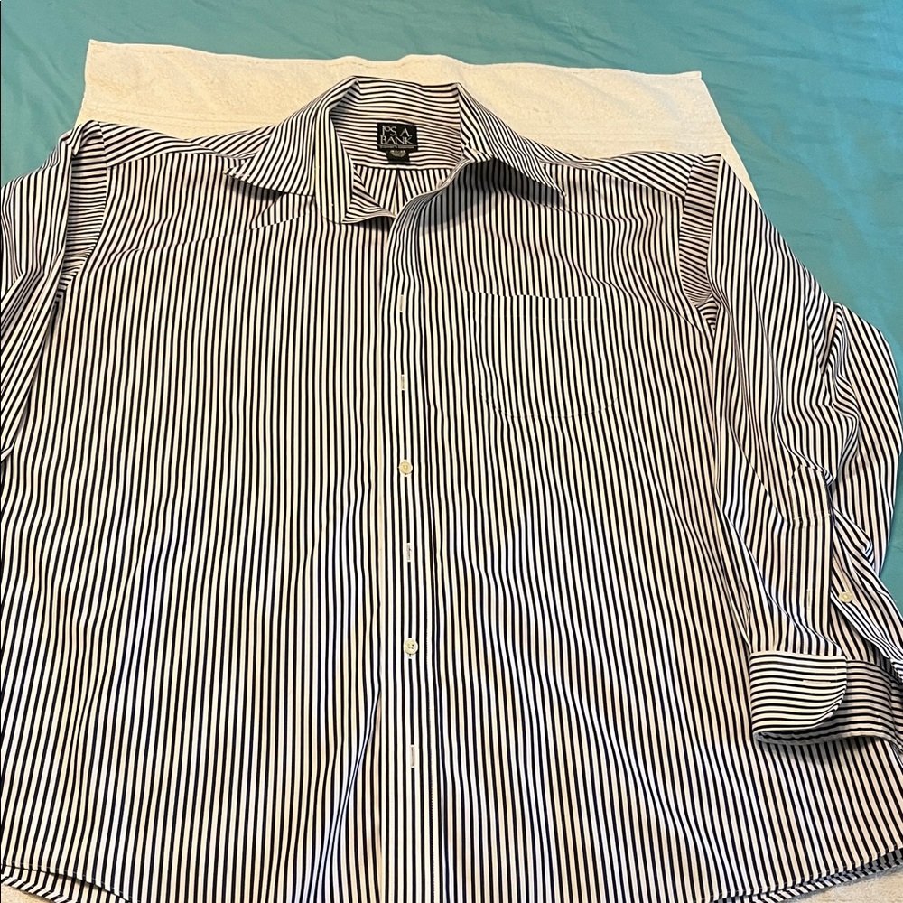 Jos. A. Bank Dark Blue and White Striped Dress Shirt